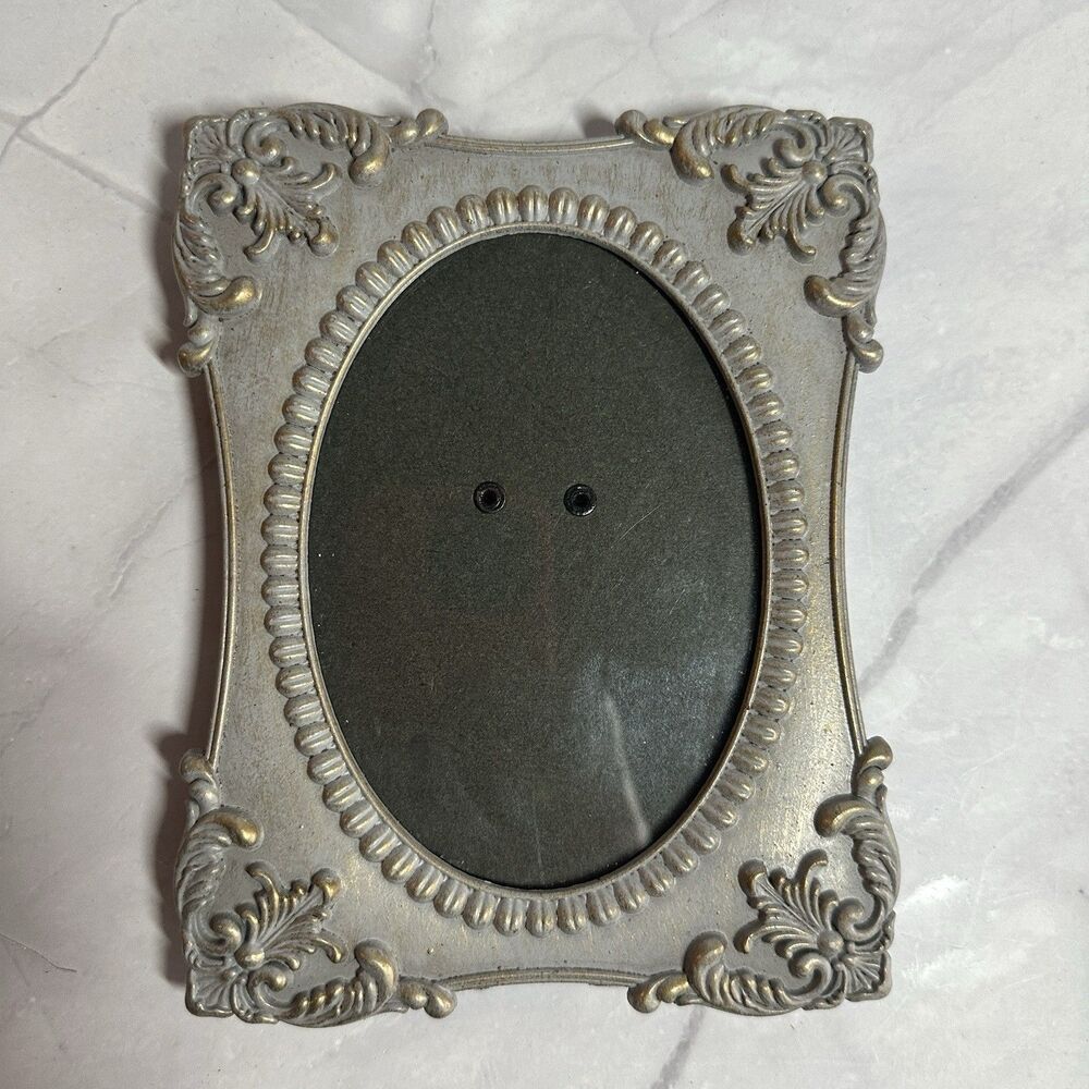 Vintage Pewter Ornate Photo Frame Oval Tabletop Small Classic